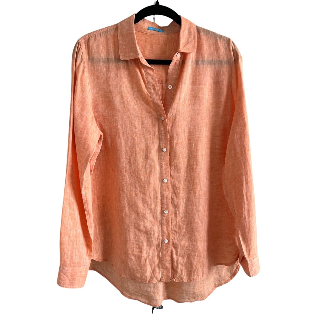 J. McLaughlin Peach Orange Britt 100% Linen Button Up Shirt M Coastal Minimalist
